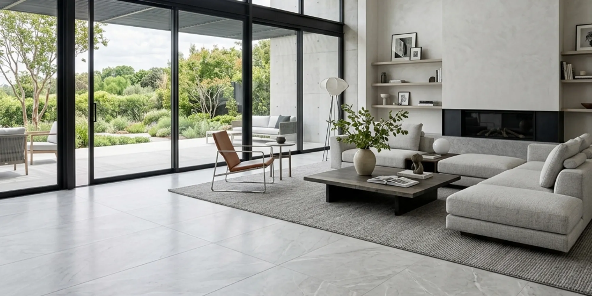 Intérieur moderne avec carrelage grand format XXL