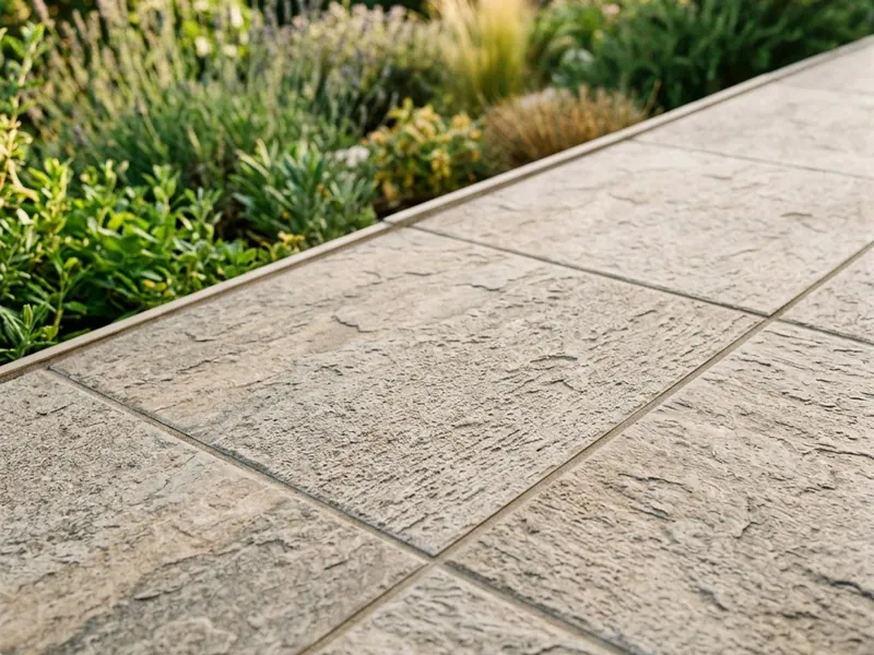 Détail pose carrelage antidérapant sur terrasse extérieure