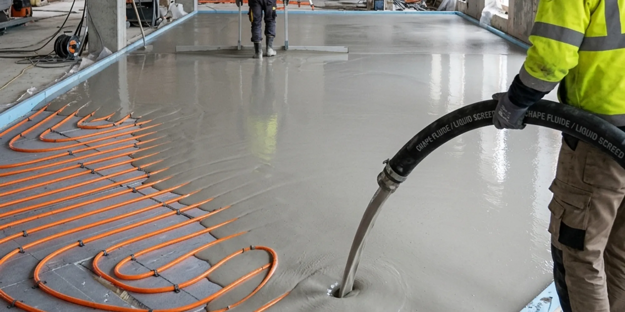 Coulage de chape fluide sur plancher chauffant