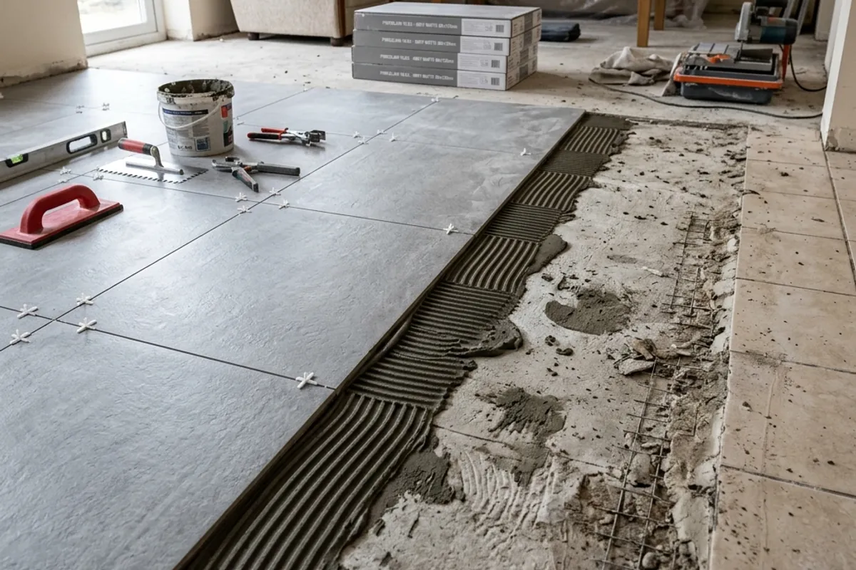Rénovation de sol avec pose de nouveau carrelage